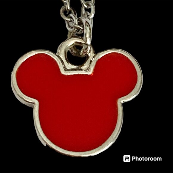 Vintage Disney Mickey Mouse Ears Necklace Icon Charm Red Enamel Disneyana 20" - Picture 1 of 10